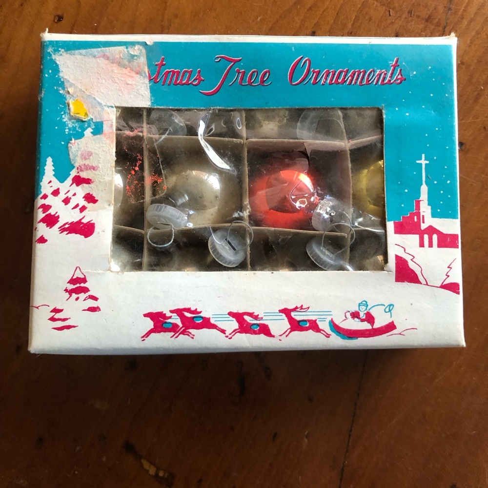 Small Vintage Christmas Ornaments Mercury Glass Balls 1” 10 Silver 1 Red 1 Gold